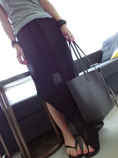 พร้อมส่ง - กระโปรงซีฟองยาว ไล่ระดับ สีดำ black มีซับใน black