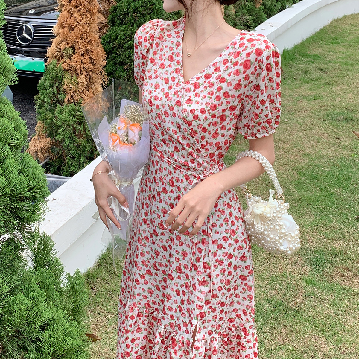 เดรสแขนสั้น มีไซส์ L-4XLอก 38-47 นิ้ว ใส่ได้ทั้งสาวหุ่นดีน่ารักจนถึงสาวอวบพลัสไซส์