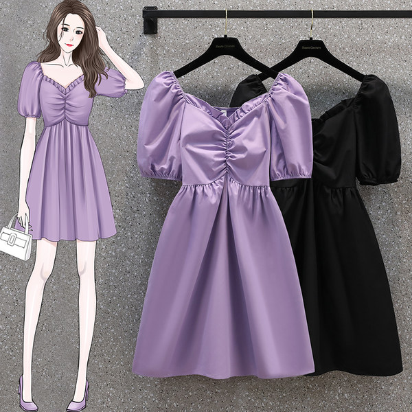 เดรสคนอ้วน เดรสสาวอวบ ชุดเดรสคนอ้วนวัยรุ่นแขนสั้น BY PLUS SIZE Girl