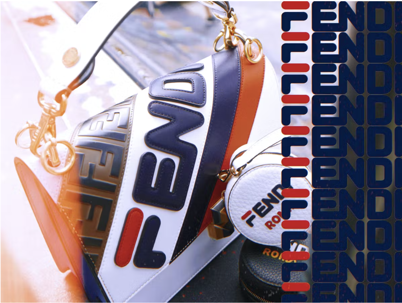 Fendi White Multicolor Calfskin Logo Mania Kan I Shoulder Bag