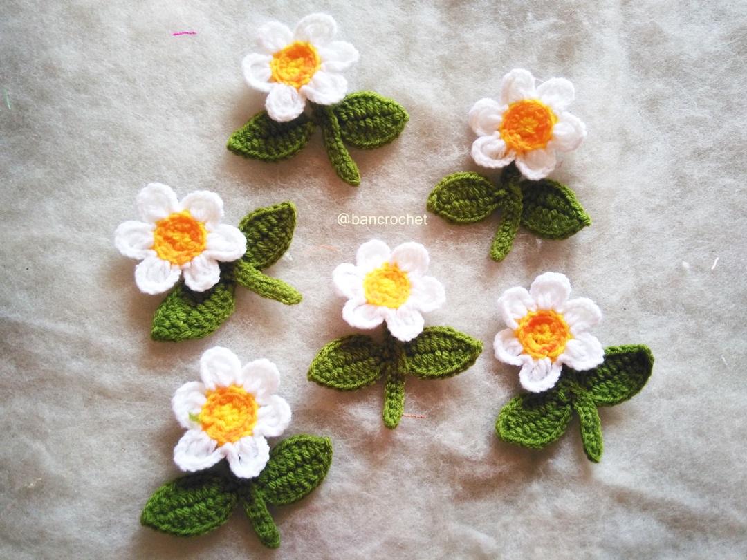 Bancrochet ดอกไม้สีขาวถักโครเชต์ White flowers Crochet สีขาว 3 นิ้ว
