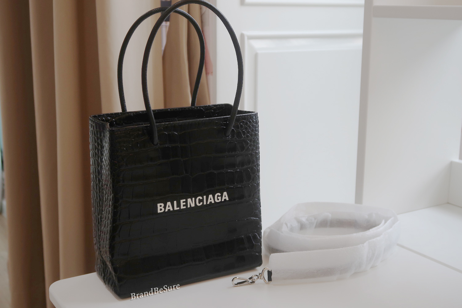Balenciaga Black Croc Calfskin Shopping Tote XXS