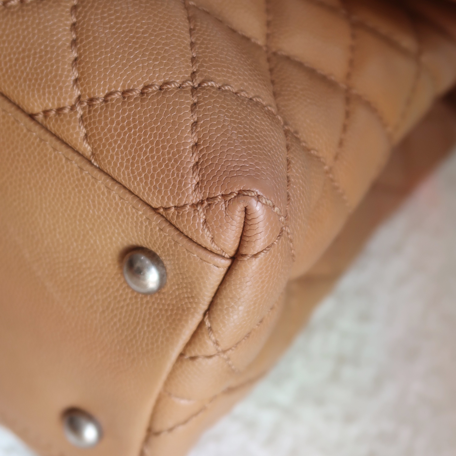 Chanel Caramel Caviar Coco Handle Lizard Medium 13" RHW