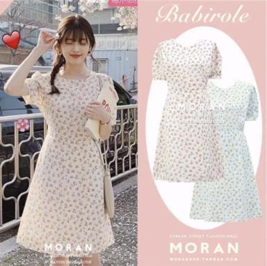 เดรสเกาหลีลายดอกไม้ ผ้าชีฟอง