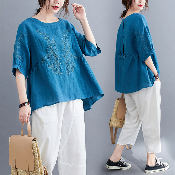 เสื้อผ้าฝ้าย เสื้อผ้าลินิน สไตล์ฤดูร้อน BY Lian Zhi Cotton and linen art สไตล์VINTAGE มีขนาดไซส์อกประมาณ 35-40 นิ้ว