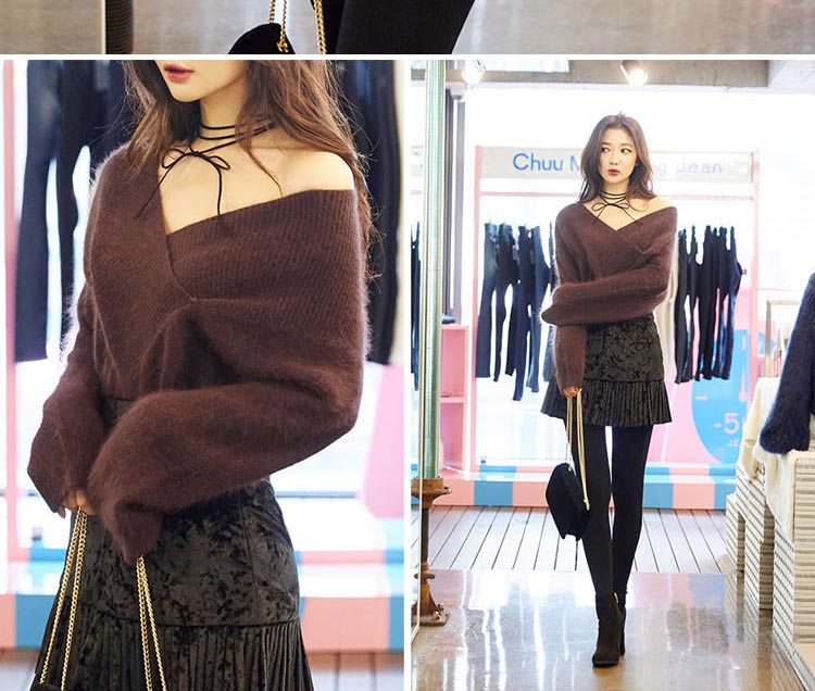 เสื้อแขนยาว ขนนุ่มมากกกก ใส่แบบเปิดไหล่ก็เก๋ สไตล์เกาหลี พร้อมส่งจ้า น้ำตาลเข้ม