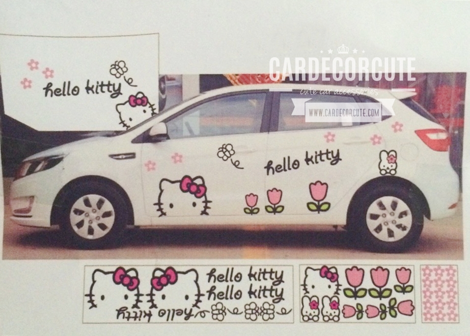 HELLO KITTY - สติ๊กเกอร์ติดตกแต่งรถยนต์ ลายคิตตี้ (รอบคัน+ฝากระโปรงหน้ารถ)