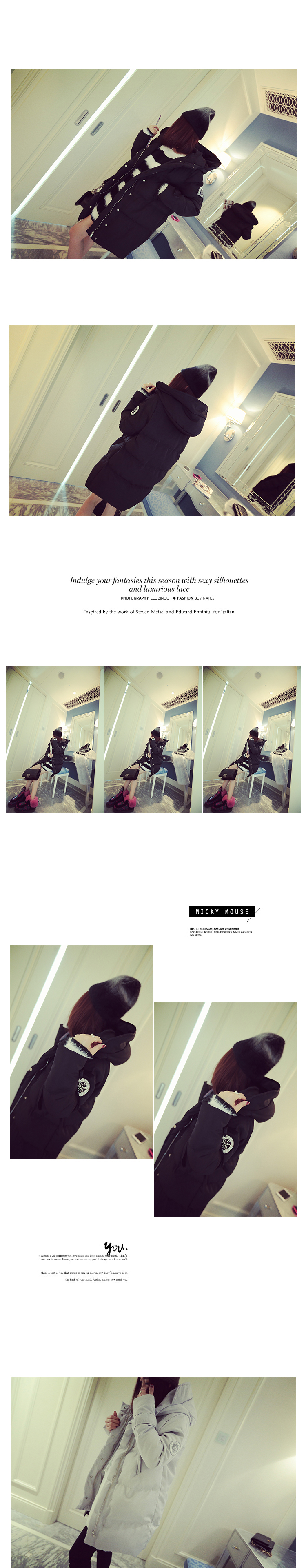 เสื้อกันหนาว สีขาว ตัวยาว ผ้าร่มเนื้อดีกันลม บุนวมนุ่ม ซิปและกระดุมหน้า พร้อมส่งจ้า