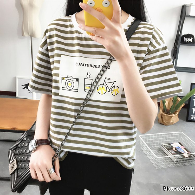 Blouse3846 รวมเสื้อยืดแฟชั่นเกาหลีหลายแบบหลายลาย ผ้าคอตตอนเนื้อดีใส่สบาย ผ้านุ่มน่าใส่ยืดหยุ่นได้เยอะ งานสวยแมทช์ง่าย ใส่กับอะไรก็เข้า
