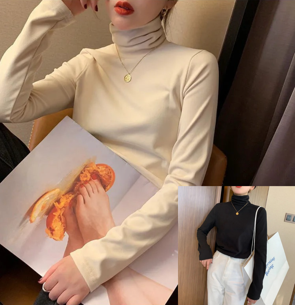 HEATTECH (ฮีทเทค คอเต่าสูง นุ่ม) เสื้อแขนยาว ใส่เพิ่มความอุ่นด้านใน กันหนาว ยืดหยุ่น ผ้าเนื้อนุ่ม