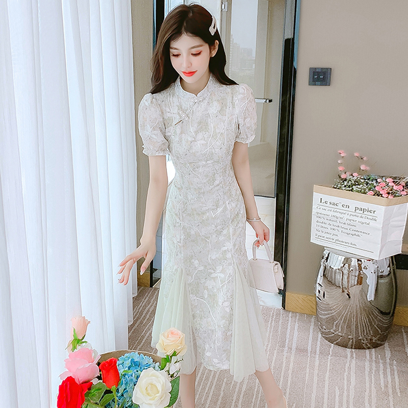 เดรสลูกไม้ เดรสชีฟองสวยๆ แขนสั้น By Meiyi women's clothing