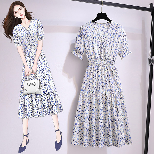 เดรสคนอ้วน เดรสสาวอวบ ชุดเดรสคนอ้วนวัยรุ่นแขนสั้น BY PLUS SIZE Girl