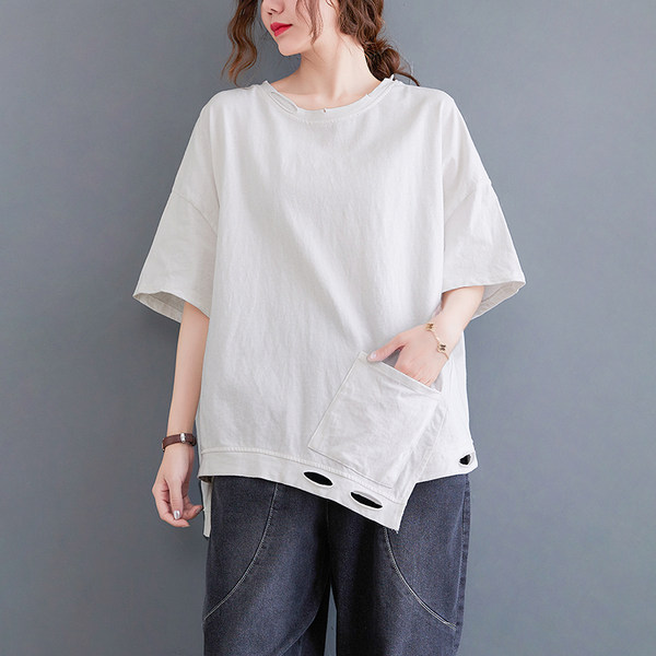 เสื้อลินินคนอ้วน เสื้อทีเชิ้ตคนอ้วนผู้หญิง เสื้อทีเชิ้ตตัวใหญ่ By Literary Plus size