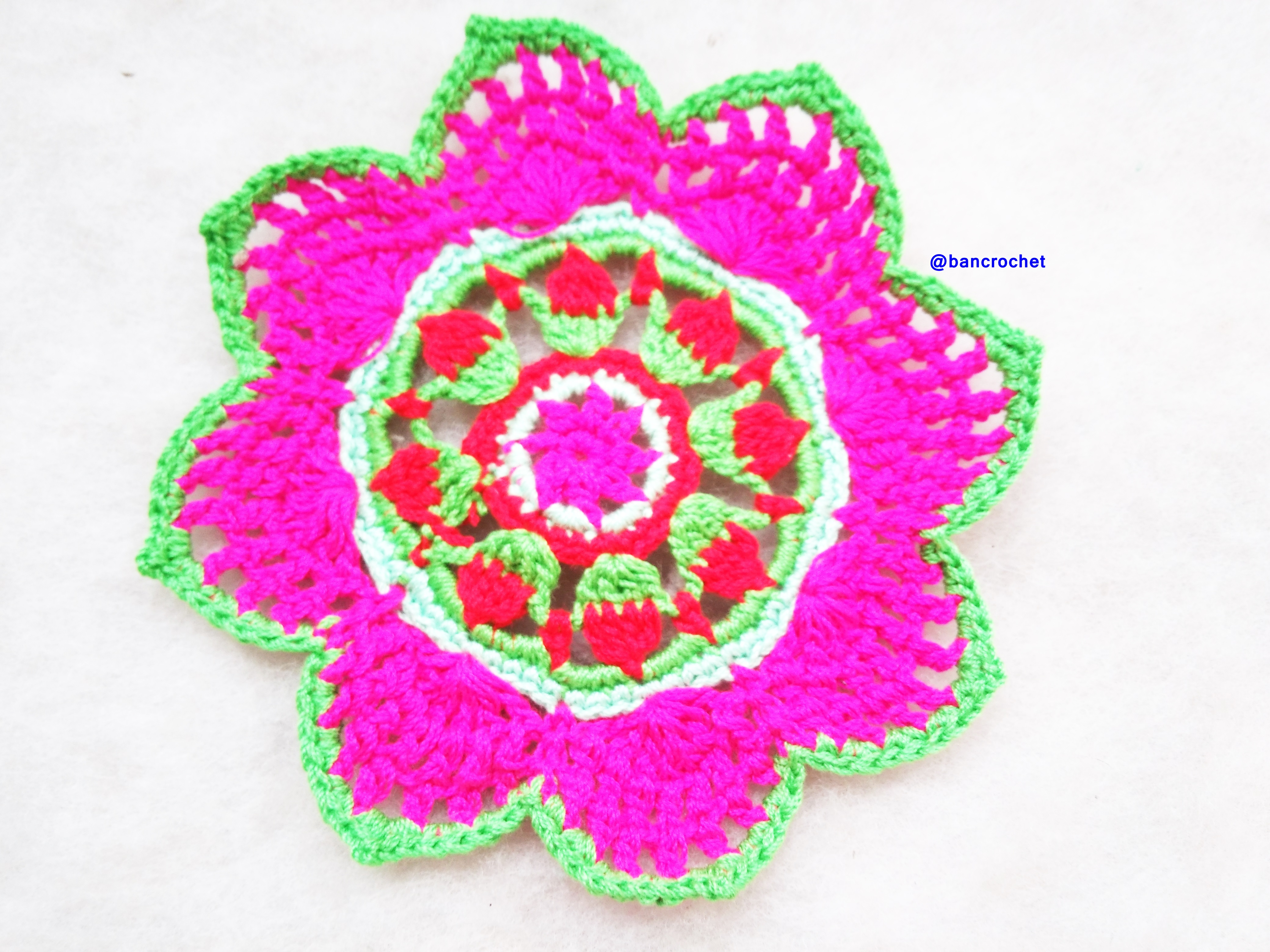Bancrochet ที่รองแก้วถักโครเชต์ crochet coasters หลากสี 4 นิ้ว