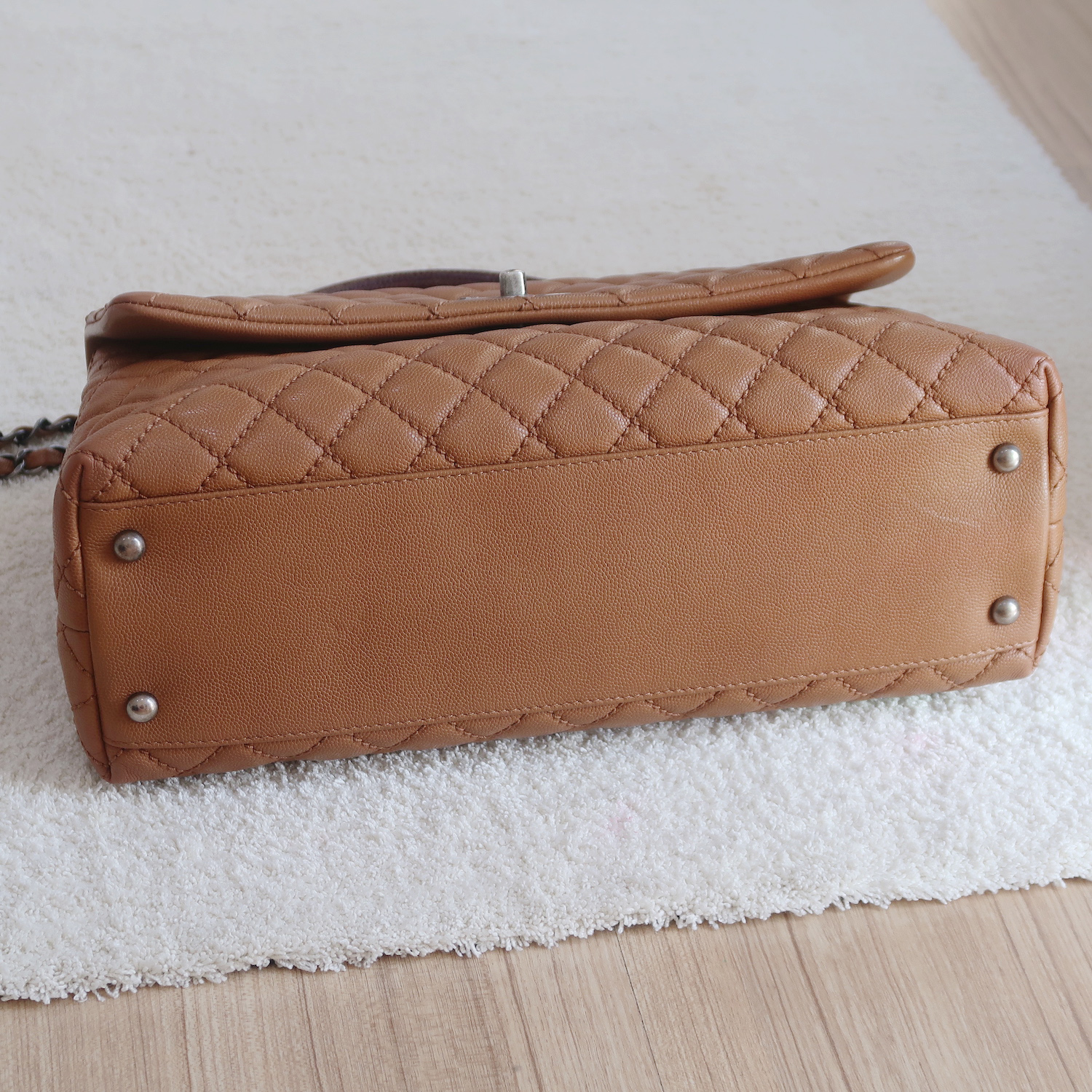 Chanel Caramel Caviar Coco Handle Lizard Medium 13" RHW