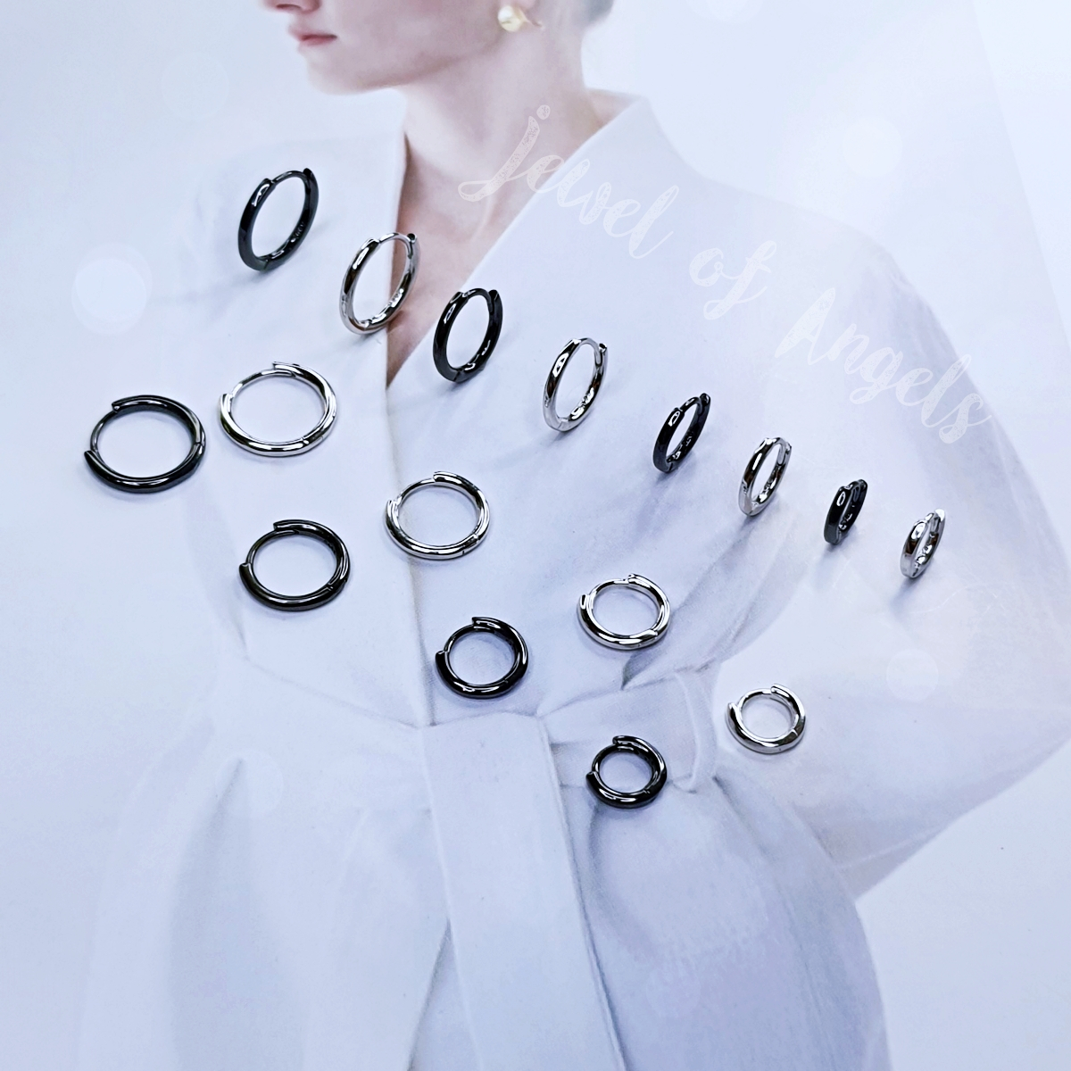 ต่างหูเงินแท้S925 รุ่น Basic Round ต่างหูห่วงหนา ล็อคปลาย เบสิคมินิมอล เงินแท้ทั้งชิ้น สีเงิน สีดำ Silver925