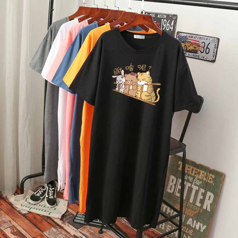 เดรสสไตล์เสื้อยืด S-3XL(อกเสื้อยืด 43- 51 นิ้ว)ใส่สบายๆอยู่บ้าน ใส่นอน