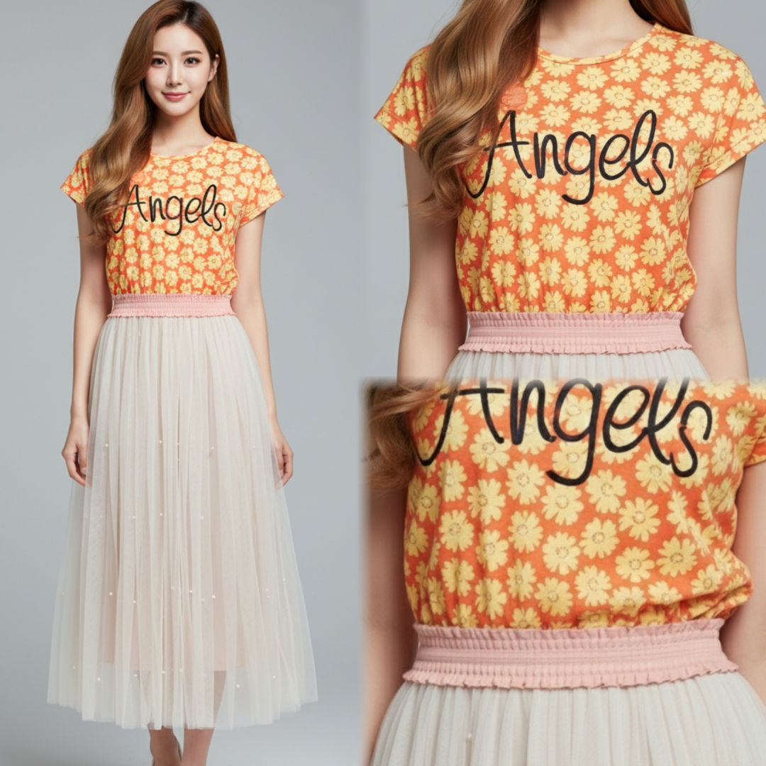 🌼 Dress3490 Maxi Dress แม็กซี่เดรสยาวลายดอกไม้ต่อกระโปรงยาวเอวสม็อค ผ้ามุ้งครีมแต่งมุก ดีไซน์เหมือนใส่ 2 ชิ้น ดีเทลที่ดูแพงแบบไม่เยอะเกินไป