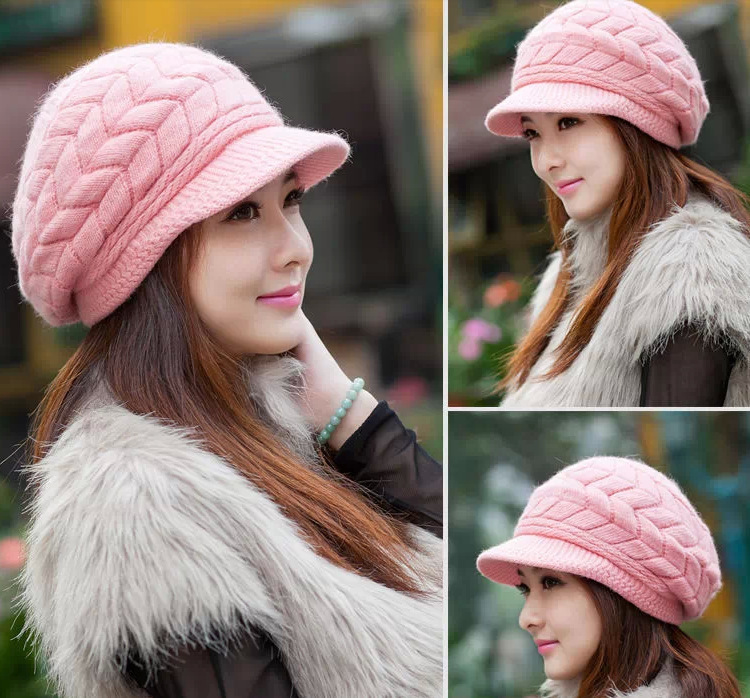หมวกกันหนาว หมวกไหมพรมกันหนาวผู้หญิง ด้านในบุขนอุ่น แบบหวานๆ น่ารัก มีหลายสีให้เลือก พร้อมส่งจ้า