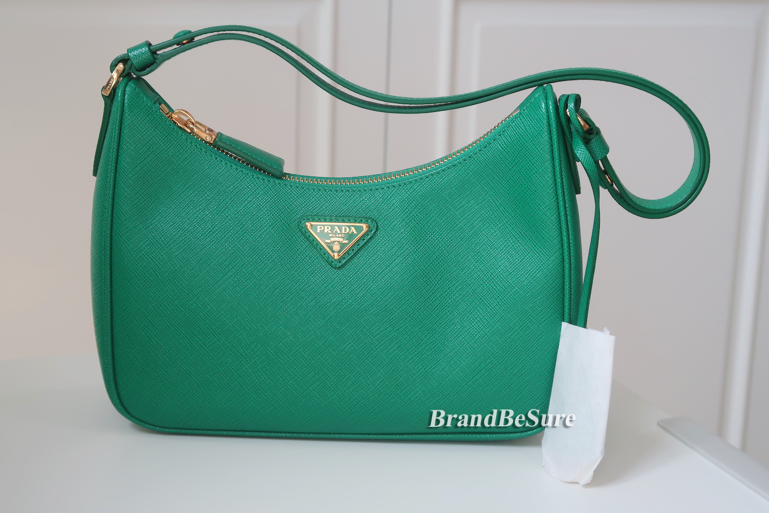Prada Mango Green Saffiano Re-Edition Mini Hobo 1BC204 (2022)