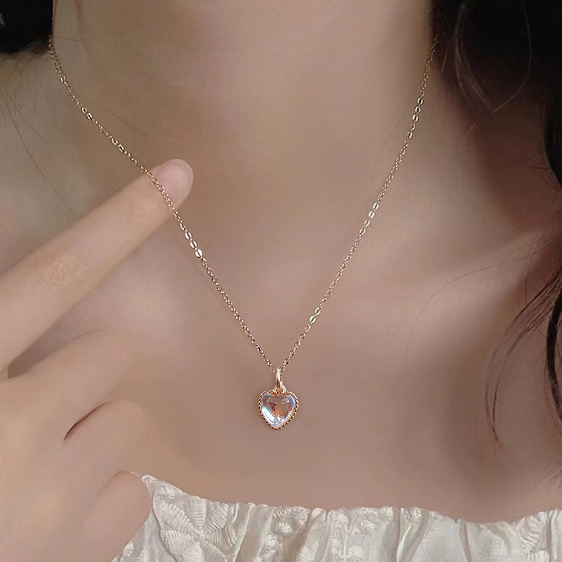 สร้อยคอสั้นเงินแท้ S925 รุ่น Eternal สร้อยลายโซ่ จี้หัวใจมูนสโตน Moonstone สร้อยคอแฟชั่น Silver925
