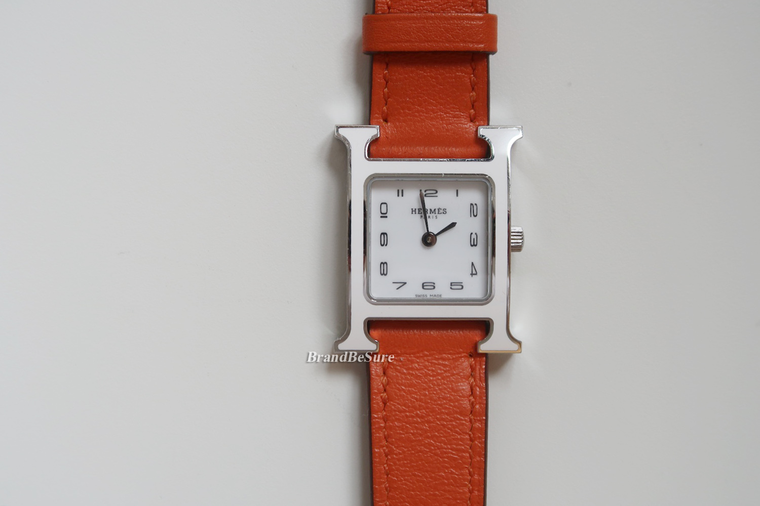 Hermes White Enamel Orange Swift H Hour PM Watch