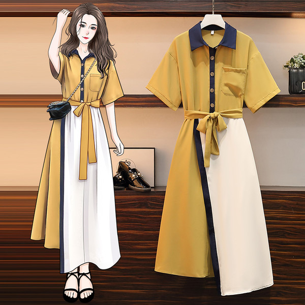 เดรสคนอ้วน เดรสสาวอวบ ชุดเดรสคนอ้วนวัยรุ่นแขนสั้น BY PLUS SIZE Girl