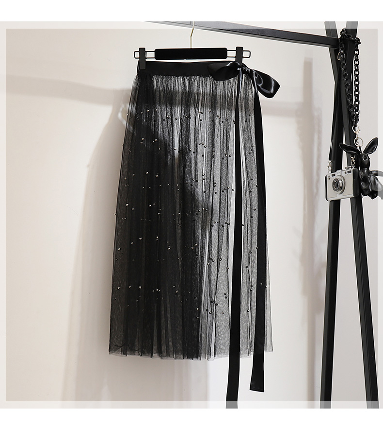 Dress4683 ชุด 2 ชิ้น เดรสแขนสั้นลายวงกลมพื้นสีขาวผ้าชีฟองเนื้อหนาเอวยางยืด+กระโปรงยาวป้ายผูกเอวผ้ามุ้งแต่งหมุด งานเซ็ทสองชิ้นแมทช์ได้ลงตัว งานดีดีเทลดีงาม แยกใส่กับตัวอื่นก็สวยคุ้มไปอีก
