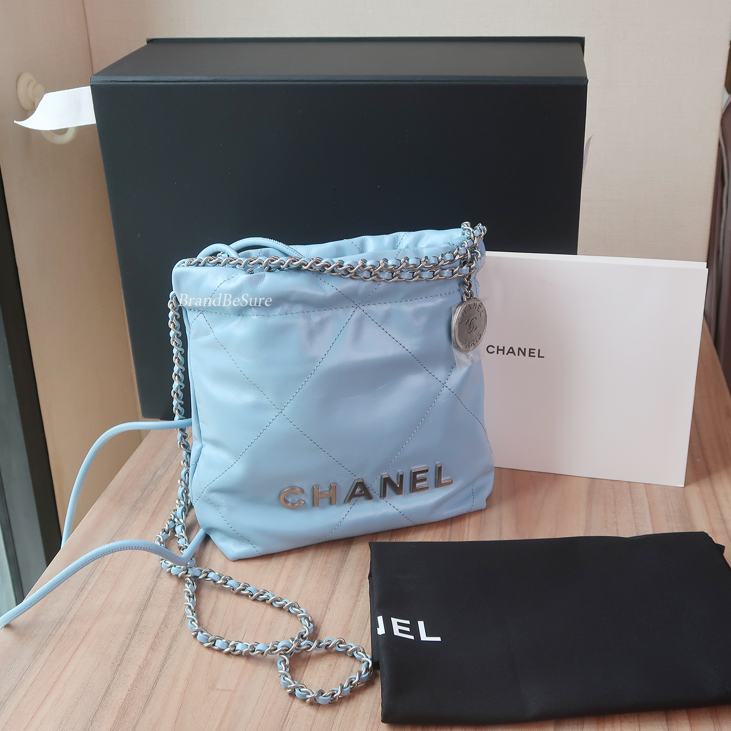 Chanel Blue Shiny Calfskin Mini 22 SHW