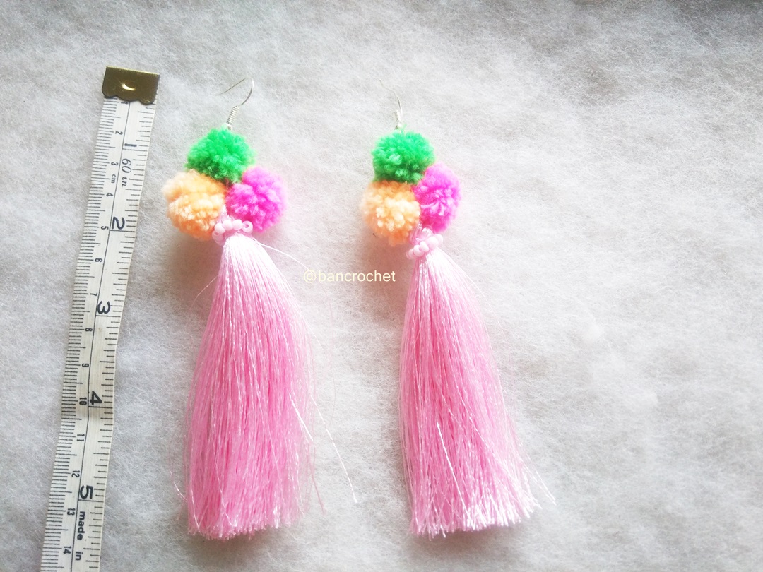 Bancrochet ต่างหูถักโครเชต์ crochet earrings สีชมพู 5 นิ้ว