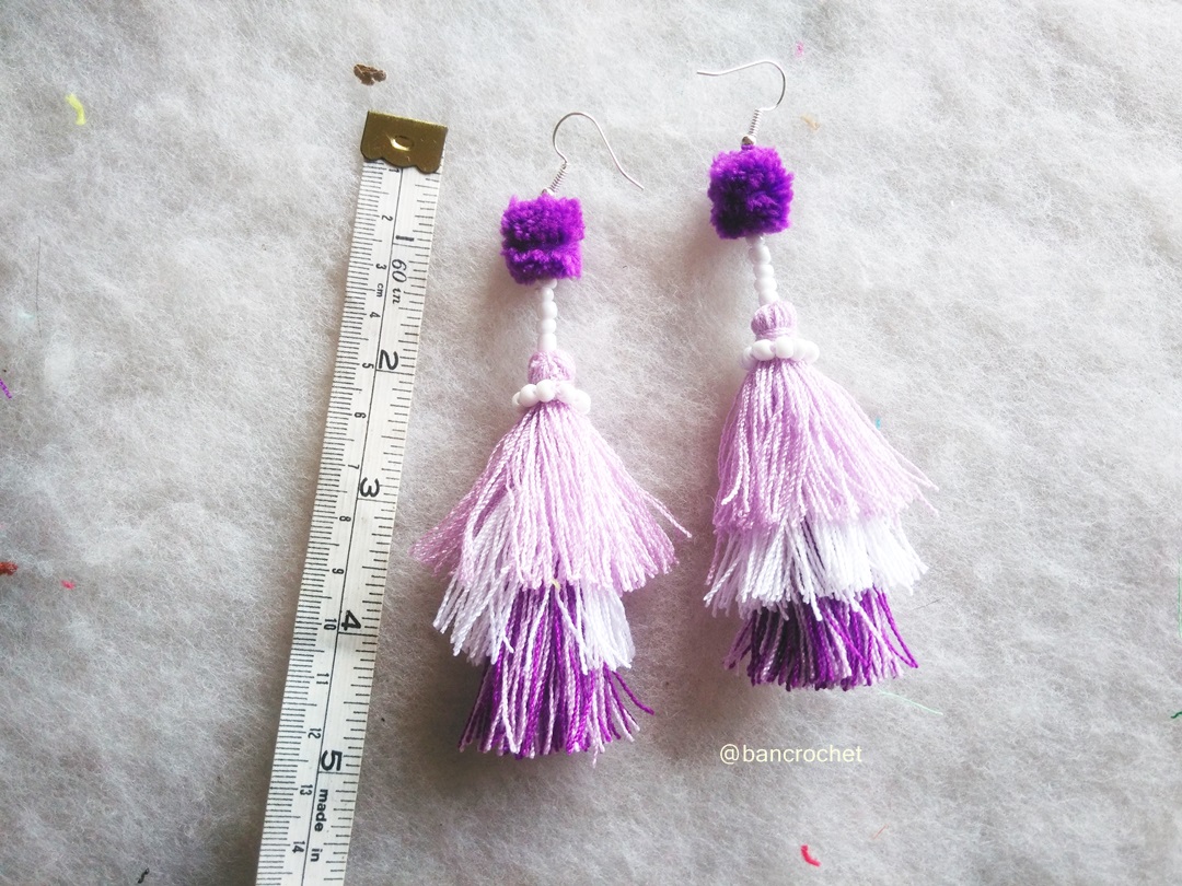 ต่างหูถักโครเชต์ crochet earrings สีม่วง 5 นิ้ว
