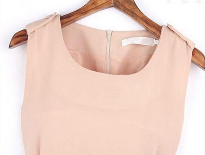 เดรส ผ้าชีฟอง สไตล์คุณหนู เดรสแขนกุด ใส่ออกงาน ใส่ทำงาน กระโปรงเหนือเข่า ออกแบบ กระโปรงระบาย 2 ชั้น ใส่สบาย สีชมพู 900621