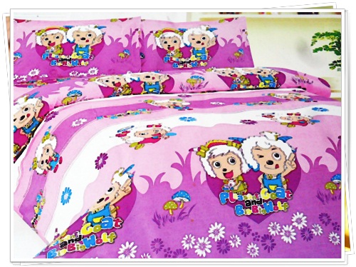 5 ฟุต 3 ชิ้น ชุดเครื่องนอน ผ้าปูที่นอน สีม่วงลายแกะ b002
