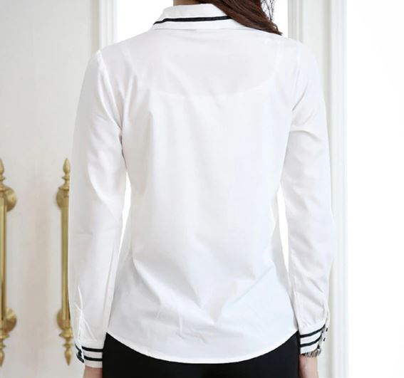 เสื้อเชิ้ตผู้หญิง เสื้อเชิ้ตแขนยาว ใส่ทำงาน เสื้อเชิ้ต สีฟ้า สีขาว ตัดเส้น สีดำ สวย ไซต์ใหญ่ ถึง 5 xl 408558