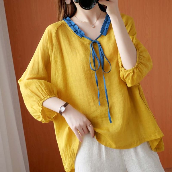 เสื้อผ้าฝ้าย เสื้อผ้าลินิน สไตล์ฤดูร้อน BY Lian Zhi Cotton and linen art สไตล์VINTAGE มีขนาดไซส์อกประมาณ 35-40 นิ้ว