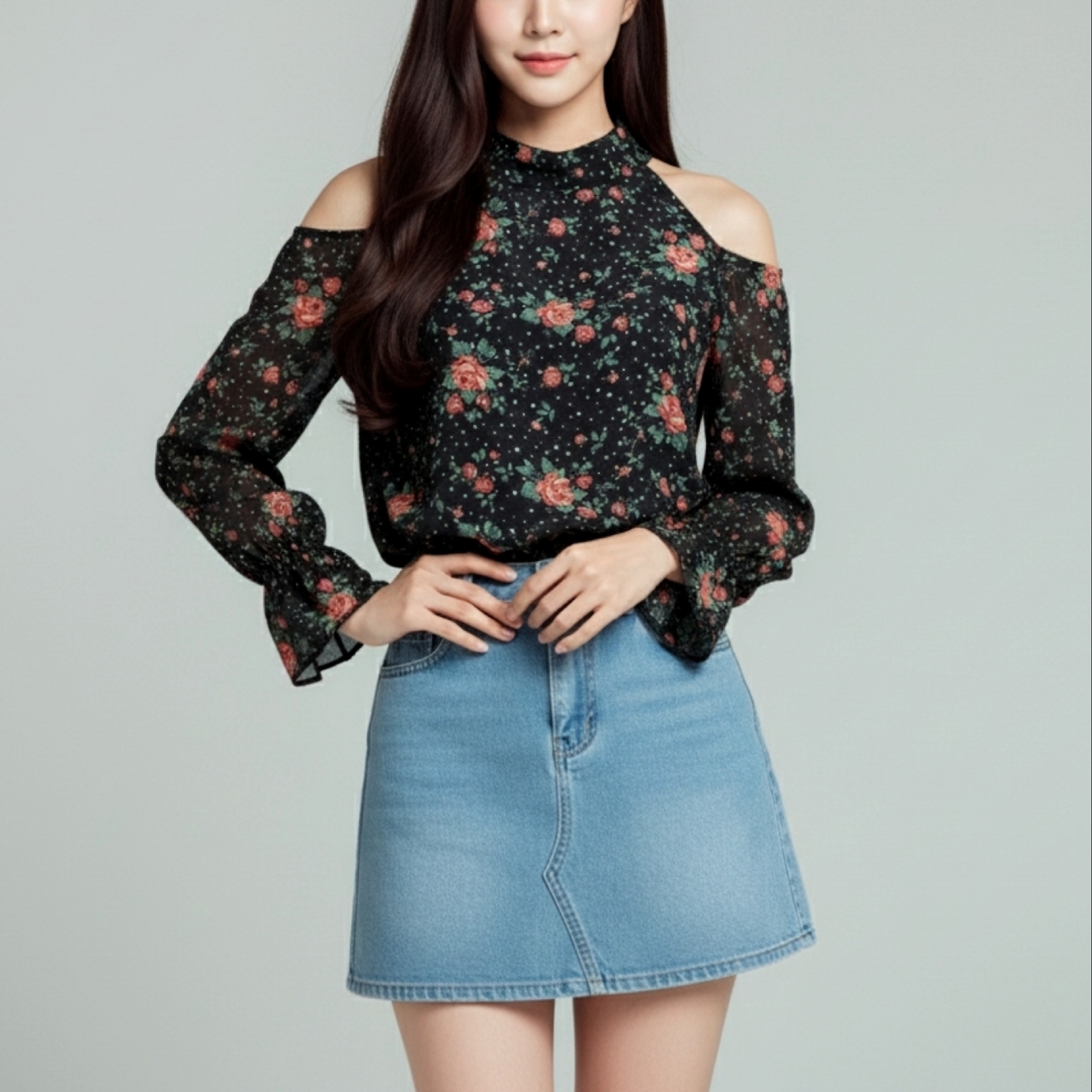 🌷 Blouse4012 เสื้อชีฟองแขนยาวเว้าไหล่ลายดอกไม้ ผ้าชีฟองเนื้อนุ่มละมุน พริ้วสวยให้ลุคหวานอ่อนโยนสุดๆ