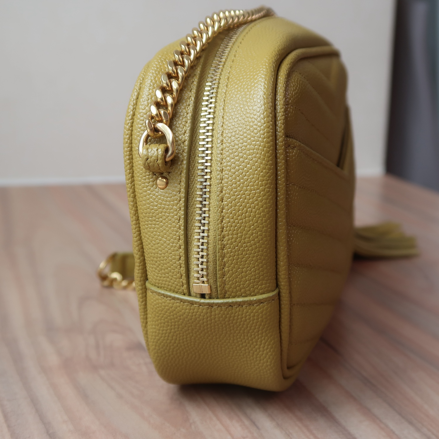 Saint Laurent Light Chatreuse Grain De Poudre Matelasse Mini Lou Camera GHW