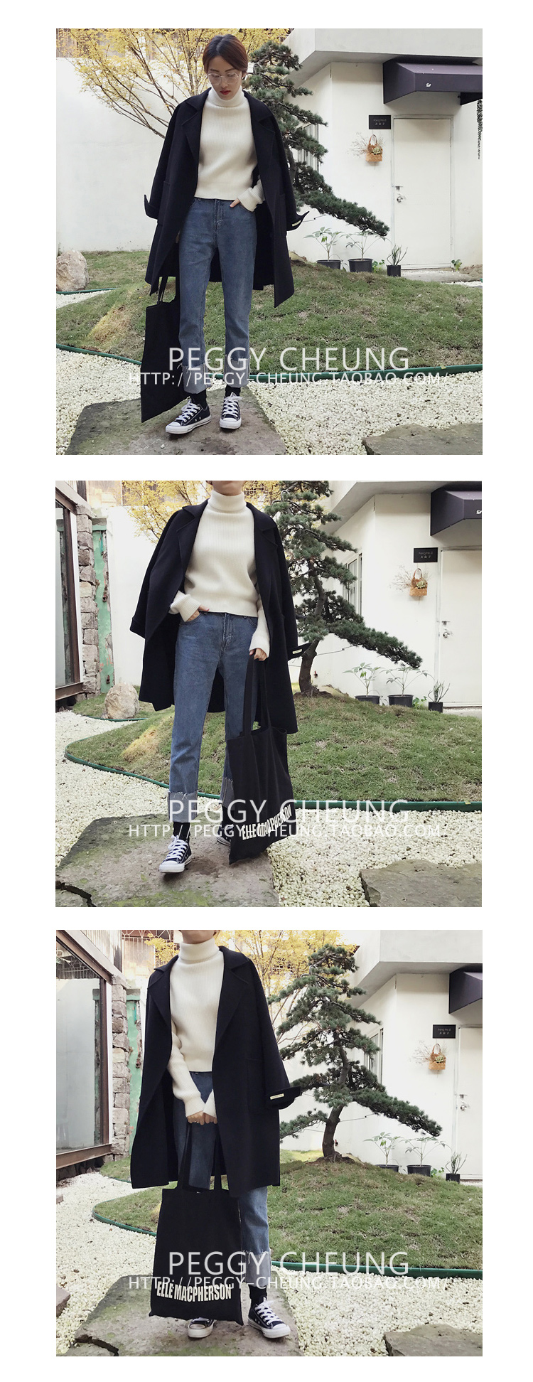 OverCoat เสื้อโค้ทกันหนาว ทรงโคล่งสีดำ ผ้าวูลผสมเนื้อดี บุซับในกันลม พร้อมส่ง same pic