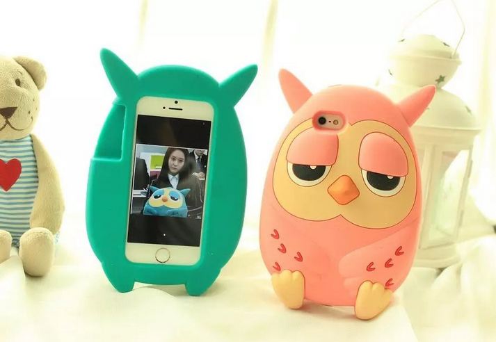 เคส iphone 6 ขนาด 4.7 นิ้ว เคสซิลิโคน อย่างหนา เคสนกฮูก ตาปรือ เคส 3 D ลายหายาก นกฮูก สีชมพู พีช 5073122