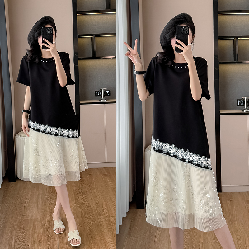 เดรสสีดำ ชุดเดรสคนอ้วน ชุดเดรสสาวพลัสไซส์ XL-5XL