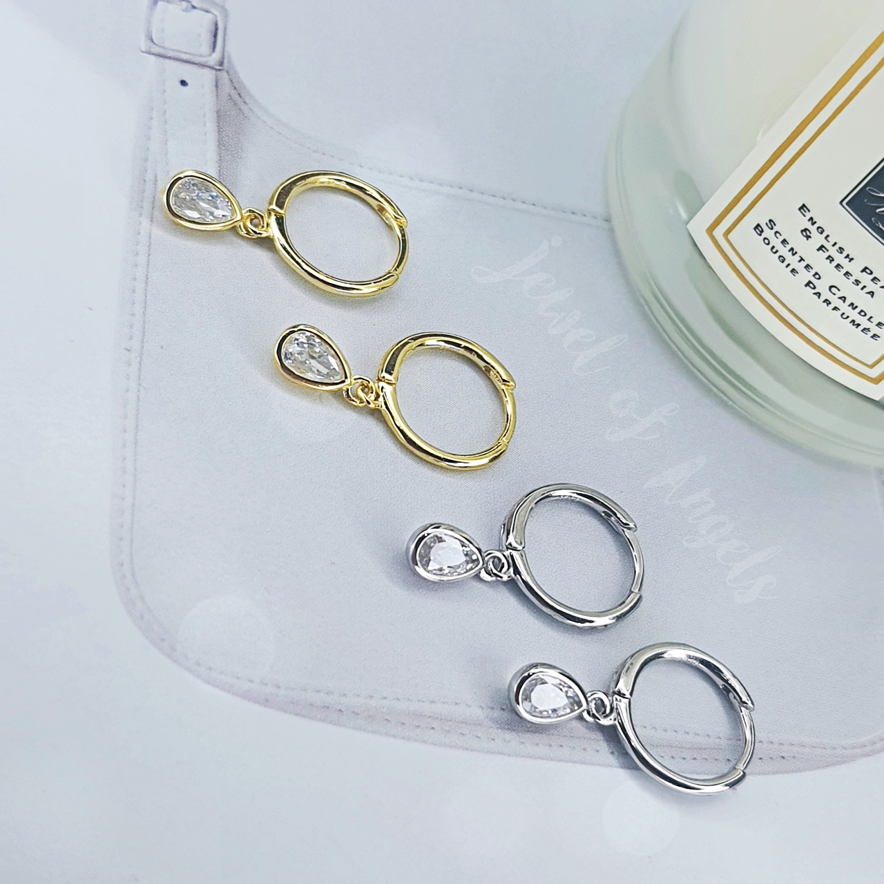 ต่างหูห่วงเงินแท้ S925 รุ่น Mist ต่างหูห่วงเล็ก เพชรCZรูปหยดน้ำ สีเงิน สีทอง Silver925