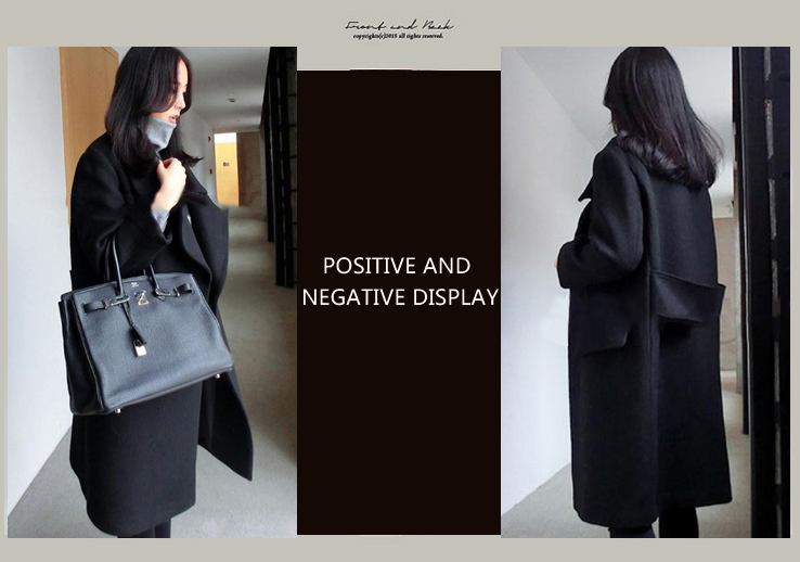 เสื้อโค้ทกันหนาว สไตล์เกาหลี ทรงยาวโคล่ง ดูดี ผ้าวูลผสมบุซับในกันลม พร้อมส่งจ้า BLACK