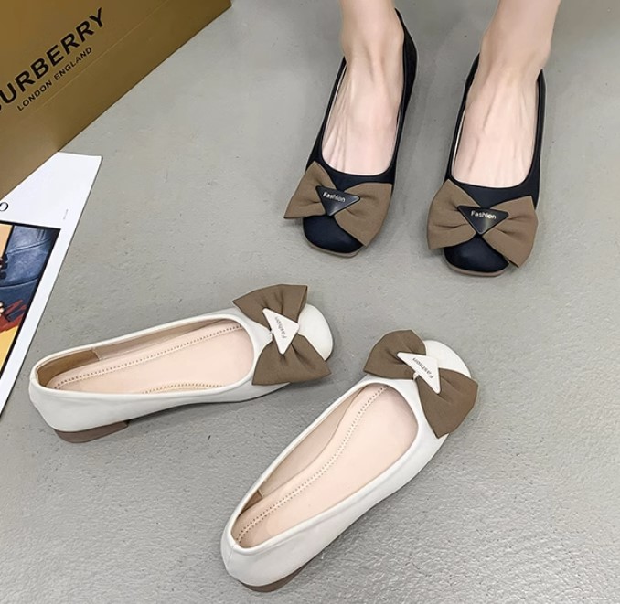 รองเท้าคัทชู รองเท้าหุ้มส้น ผู้หญิง แบบส้นเตี้ย โบว์ใหญ่ ใส่สวย รองเท้าใส่ทำงาน แบบน่ารัก ๆ 729453