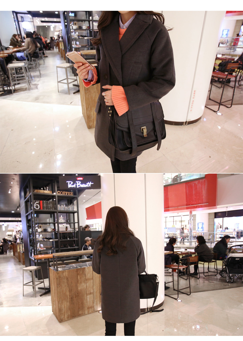 เสื้อโค้ทกันหนาว สีเทาเข้ม สไตล์ยุโรป ดีไซน์หรู งานดี ผ้าวูลเนื้อละเอียด บุซับในกันลม same pic