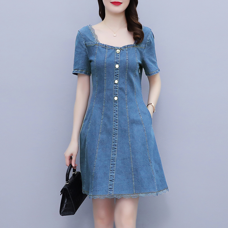 เดรสคนอ้วน เดรสสาวอวบ ชุดเดรสคนอ้วนวัยรุ่นแขนสั้น BY PLUS SIZE Girl
