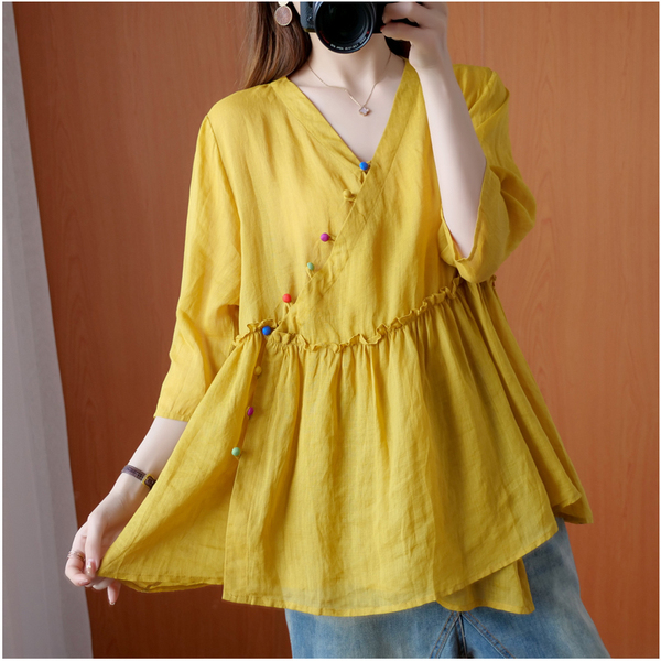 เสื้อผ้าฝ้าย เสื้อผ้าลินิน สไตล์ฤดูร้อน BY Lian Zhi Cotton and linen art สไตล์VINTAGE มีขนาดไซส์อกประมาณ 35-40 นิ้ว