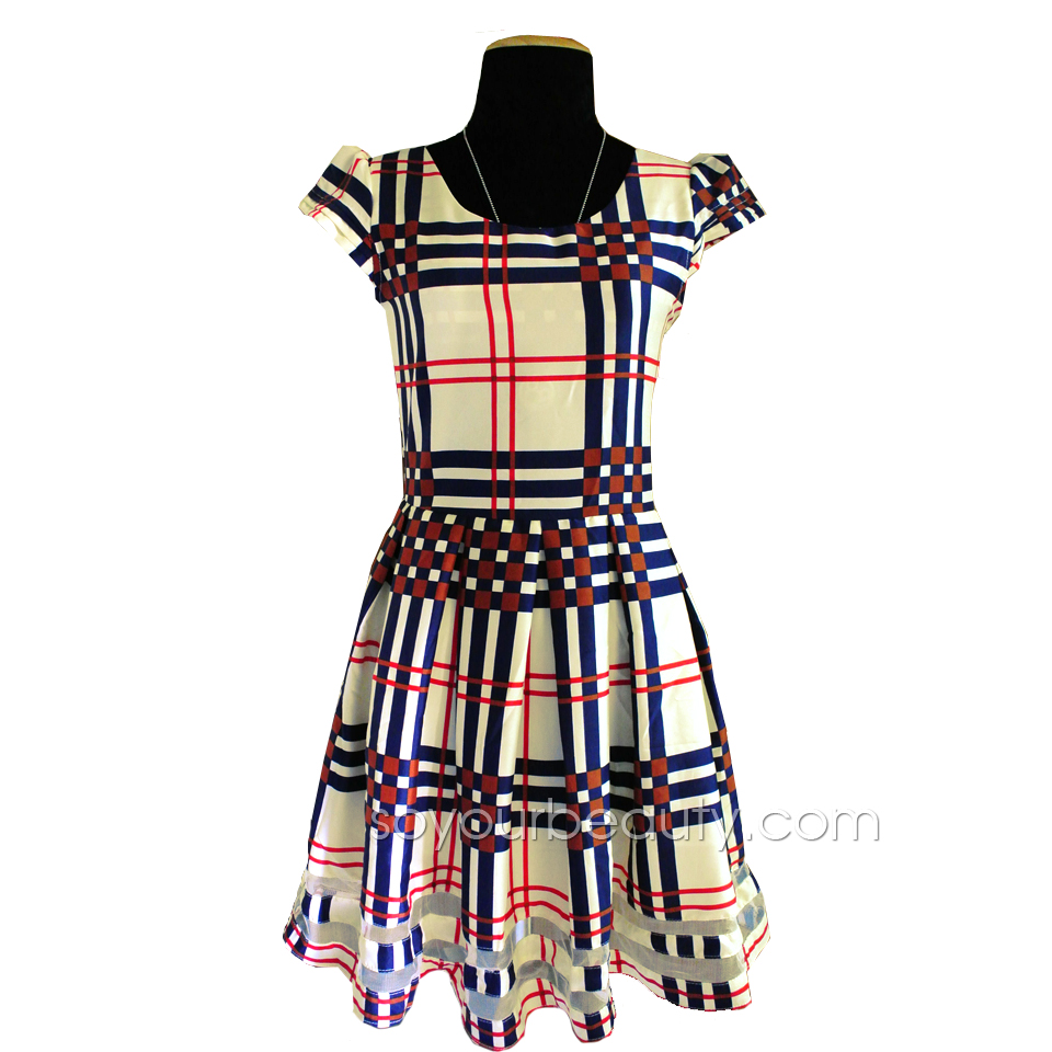 ชุดเดรสสั้นลายสก๊อตมีเข้มขัดเข้าชุด