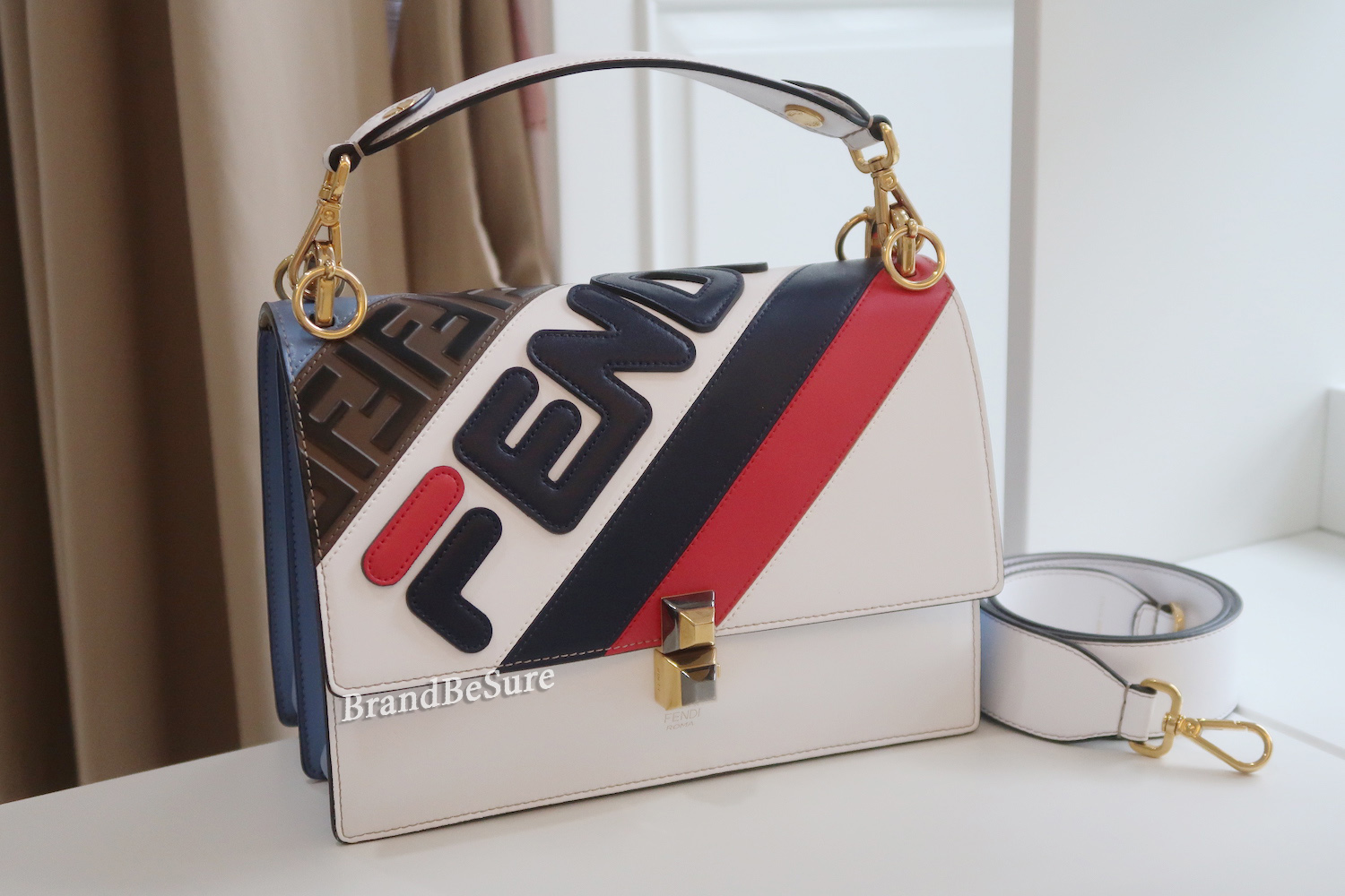 Fendi White Multicolor Calfskin Logo Mania Kan I Shoulder Bag
