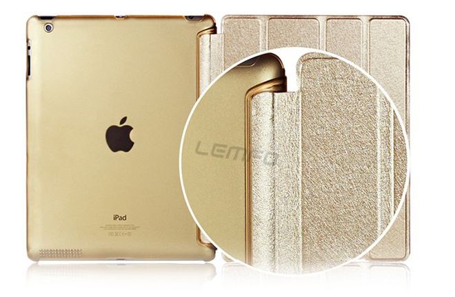 เปิดตัว Smart case สุดหรู เคสแม่เหล็ก Auto Wake Up Sleep Apple iPad 2 3 4 สีทอง บลัชออน ด้านหลังเป็น เคสใส โชว์เครื่อง 246819