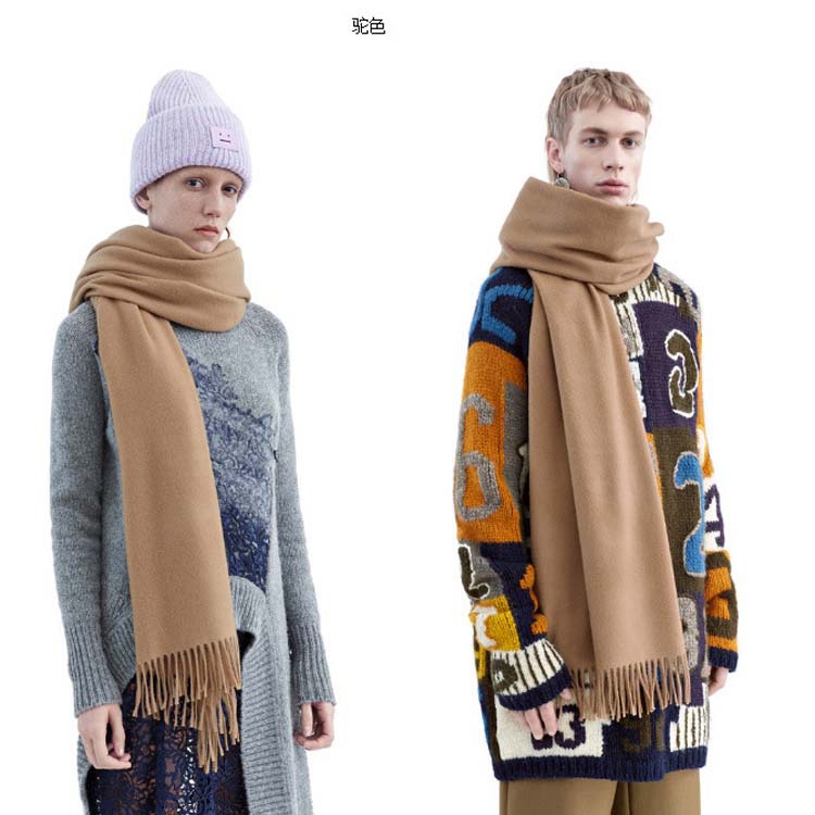 ผ้าพันคอกันหนาว ไหมพรมเนื้อเรียบ นุ่ม เกาหลี สีครีมกากี พร้อมส่ง same pic